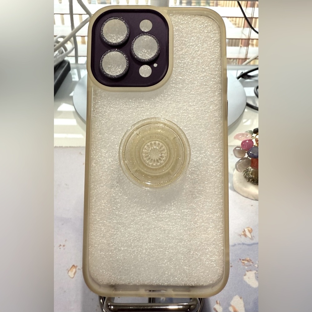 Glitter Camera Protection Case with Popsocket iPhone 14 Pro Max